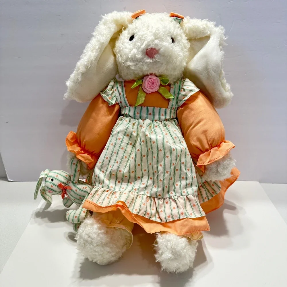Vintage‎ 1995 Fordlet International Plush Bunny Rabbit Peach Striped Dress 18 in